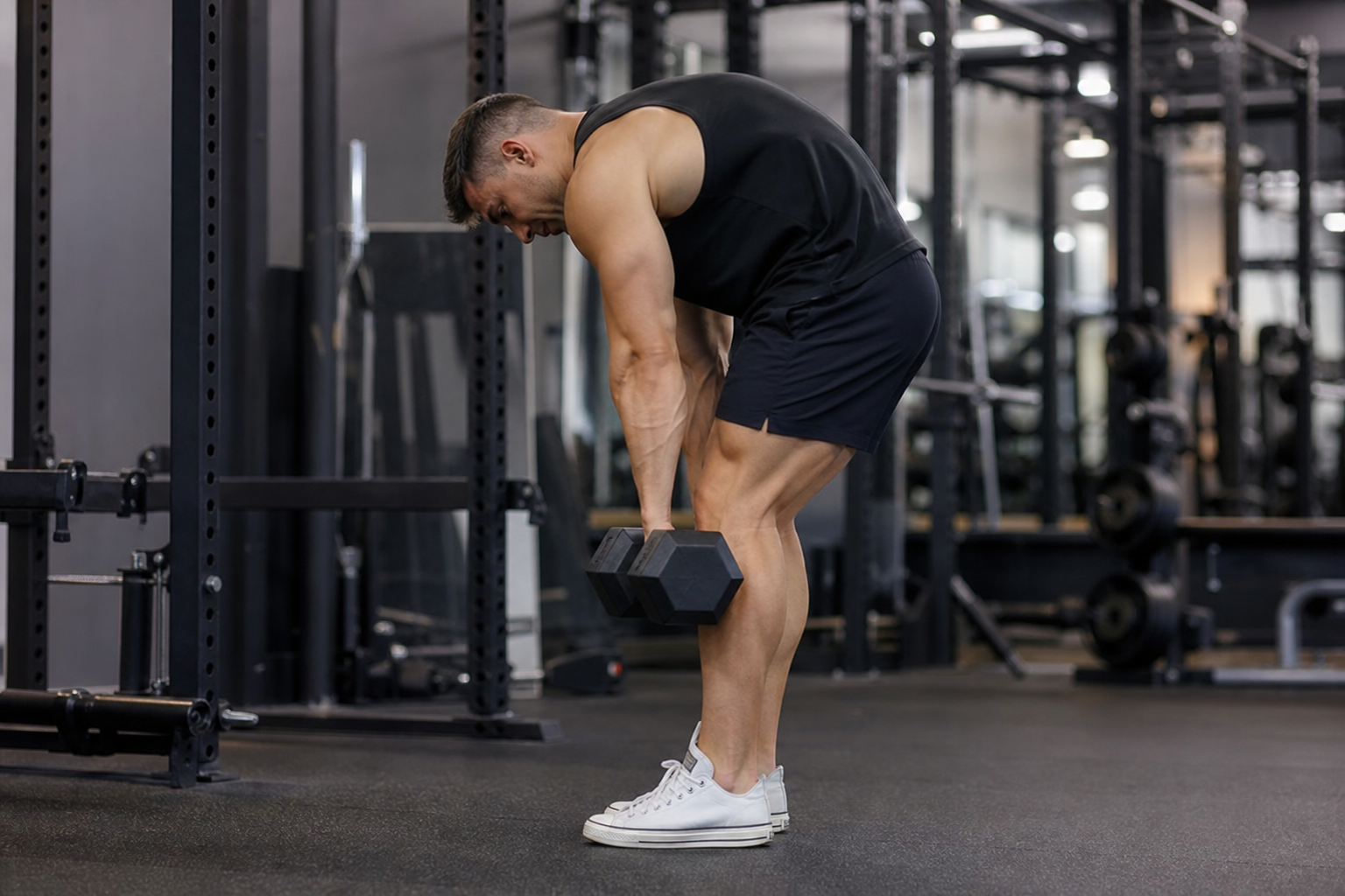 Athlete demonstrating proper dumbbell reverse lunge form for knee-friendly leg training