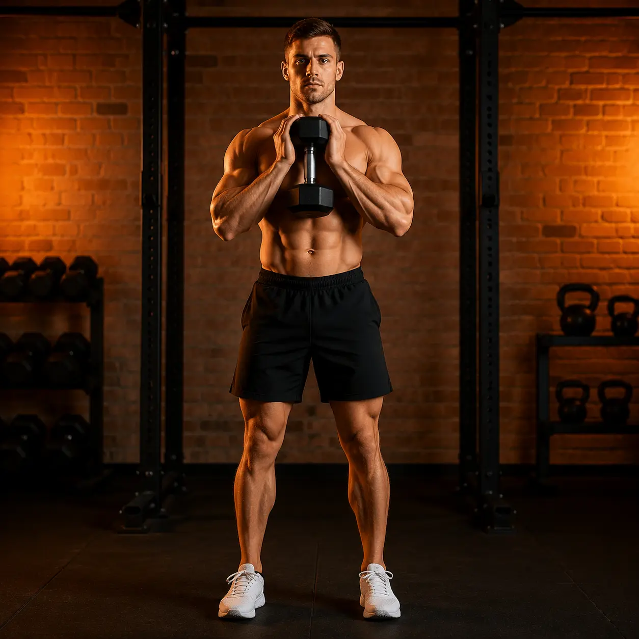 Dumbbell goblet squat top standing position with dumbbell at chest