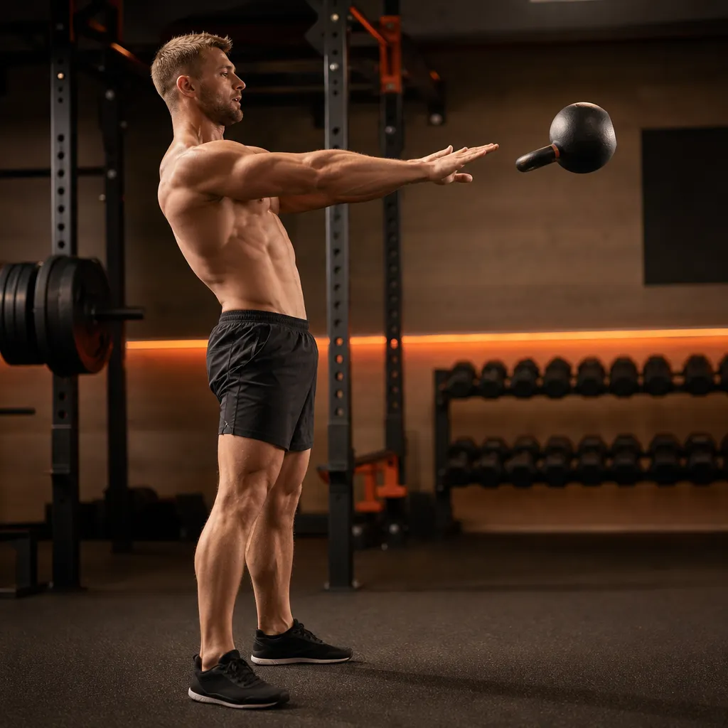 Kettlebell Swing Top-Position, Glocke schwebt auf Brusthöhe
